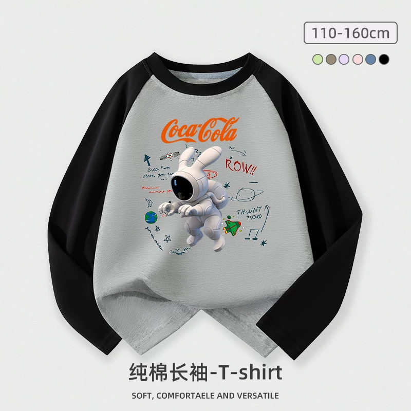 Áo thun dài tay trẻ em, kiểu dáng mùa thu mới, áo lót bé trai, kiểu dáng xuân thu, chất liệu cotton nguyên chất, dáng rộng cho bé trai, áo trẻ em cỡ vừa và lớn.