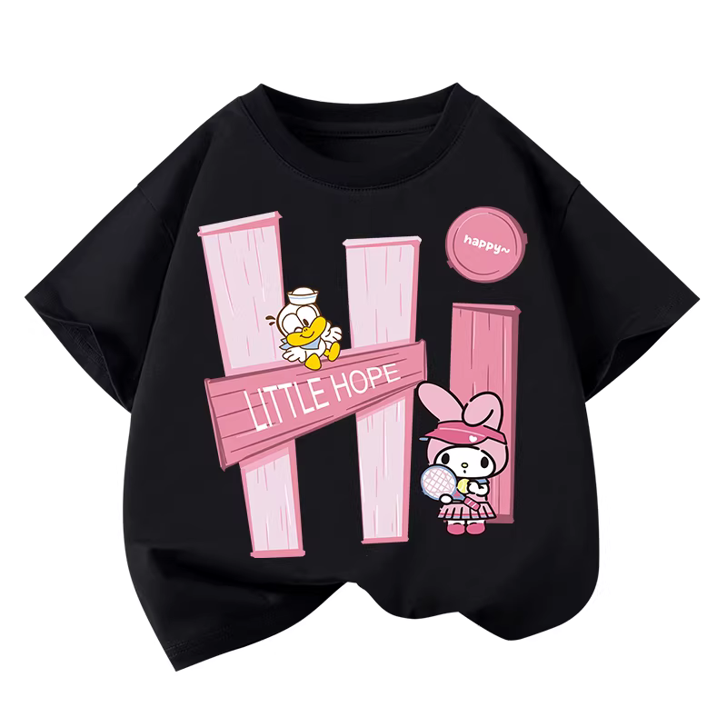 Áo thun ngắn tay 100% cotton cho bé gái, kiểu dáng thời thượng, phong cách mùa hè mới, áo kiểu dáng rộng tay lửng cho trẻ lớn.