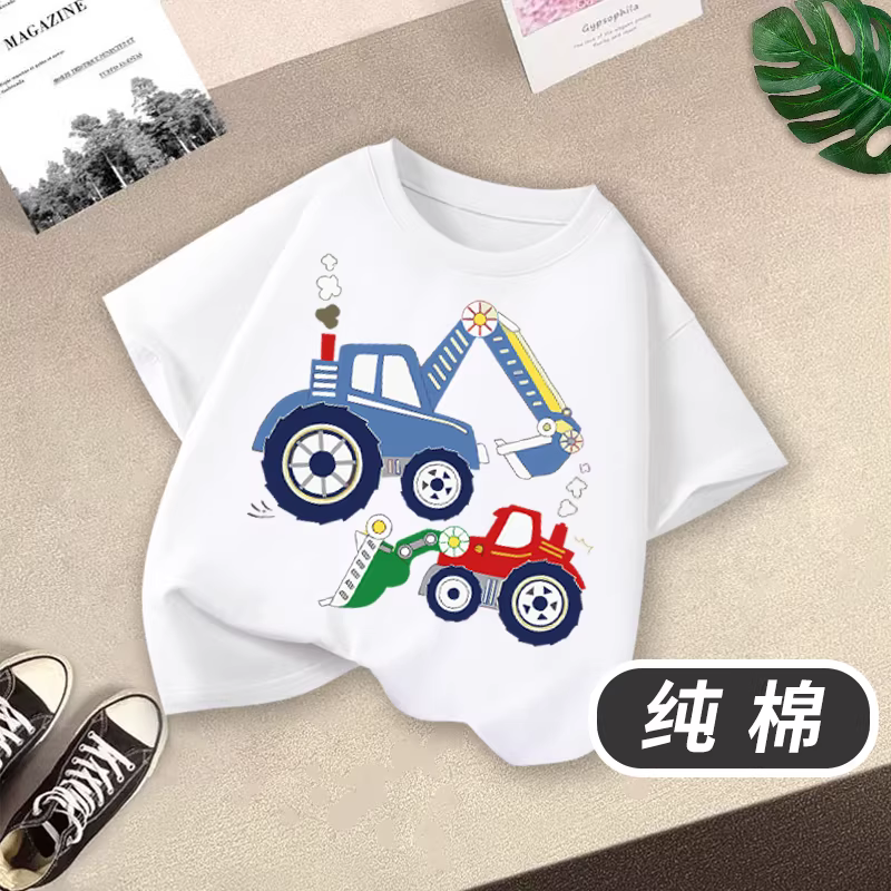 Áo thun ngắn tay bé trai 2025 hè mới chất cotton nguyên chất size trung và lớn họa tiết hoạt hình anime áo thun rộng rãi cho bé trai