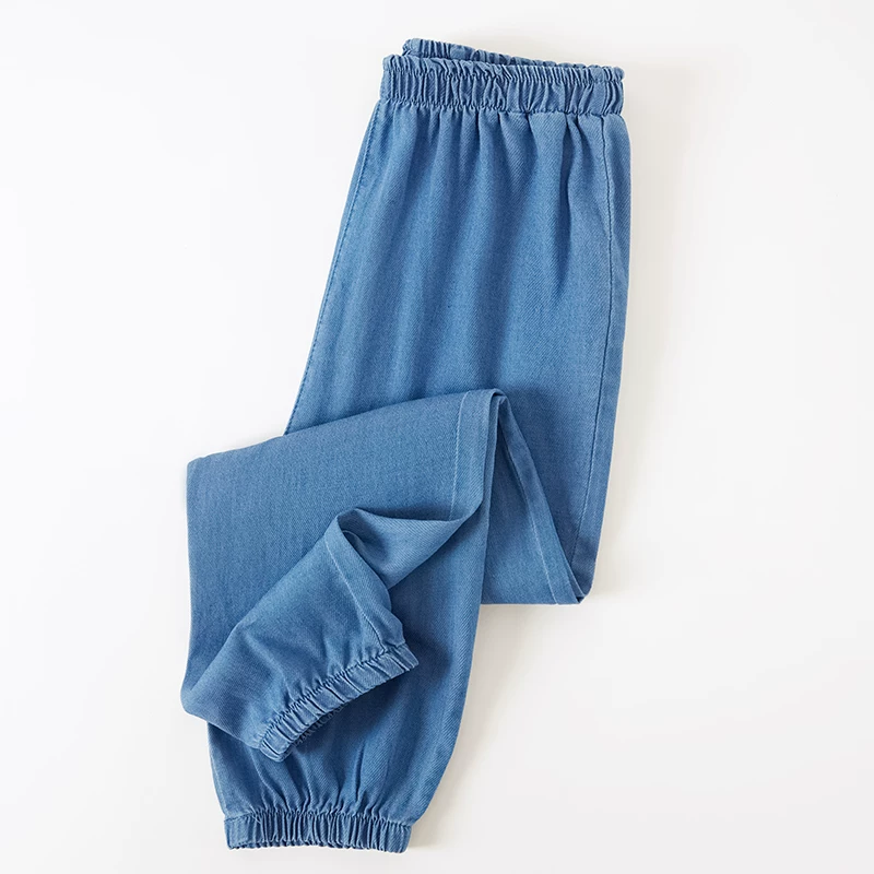 Quần chống muỗi Tencel sành điệu dành cho trẻ em, quần jean Tencel mùa hè màu trơn cho bé gái, quần dài mỏng cho trẻ lớn, hợp thời trang.