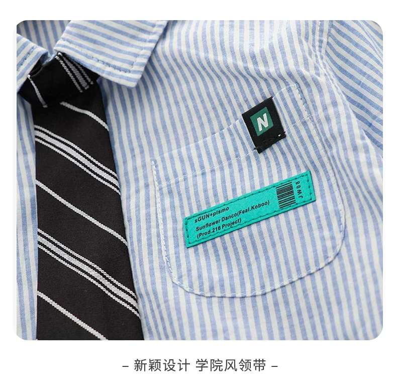 Áo sơ mi dài tay kẻ sọc cho bé trai, kiểu xuân thu, thời trang mới năm 2025, áo sơ mi trẻ em có cổ kèm cà vạt nhỏ