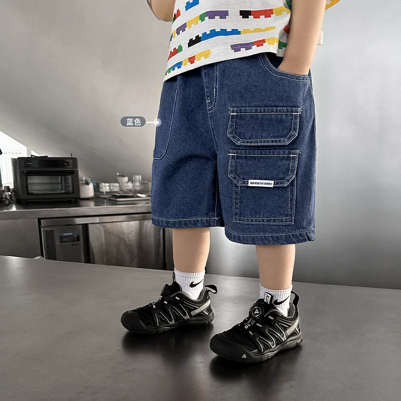 Quần short denim bé trai kiểu mới hè 2025, quần trẻ em thời trang, quần bé mặc thường ngày dài đến đầu gối mùa hè