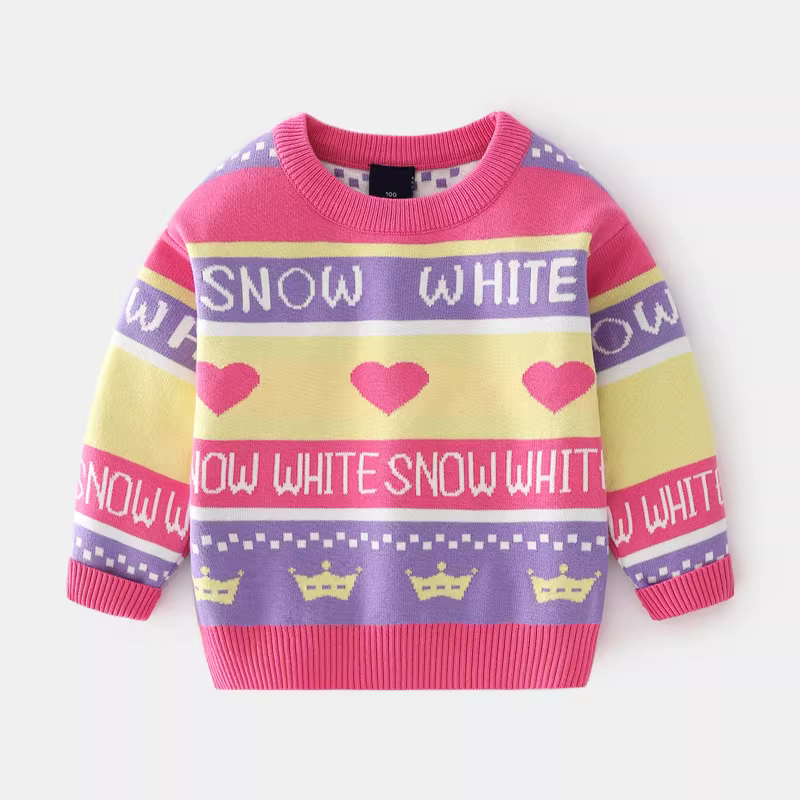 Áo len dệt kim bé gái xuân 2025 kiểu mới áo hoạt hình trẻ em áo len thời trang hai lớp