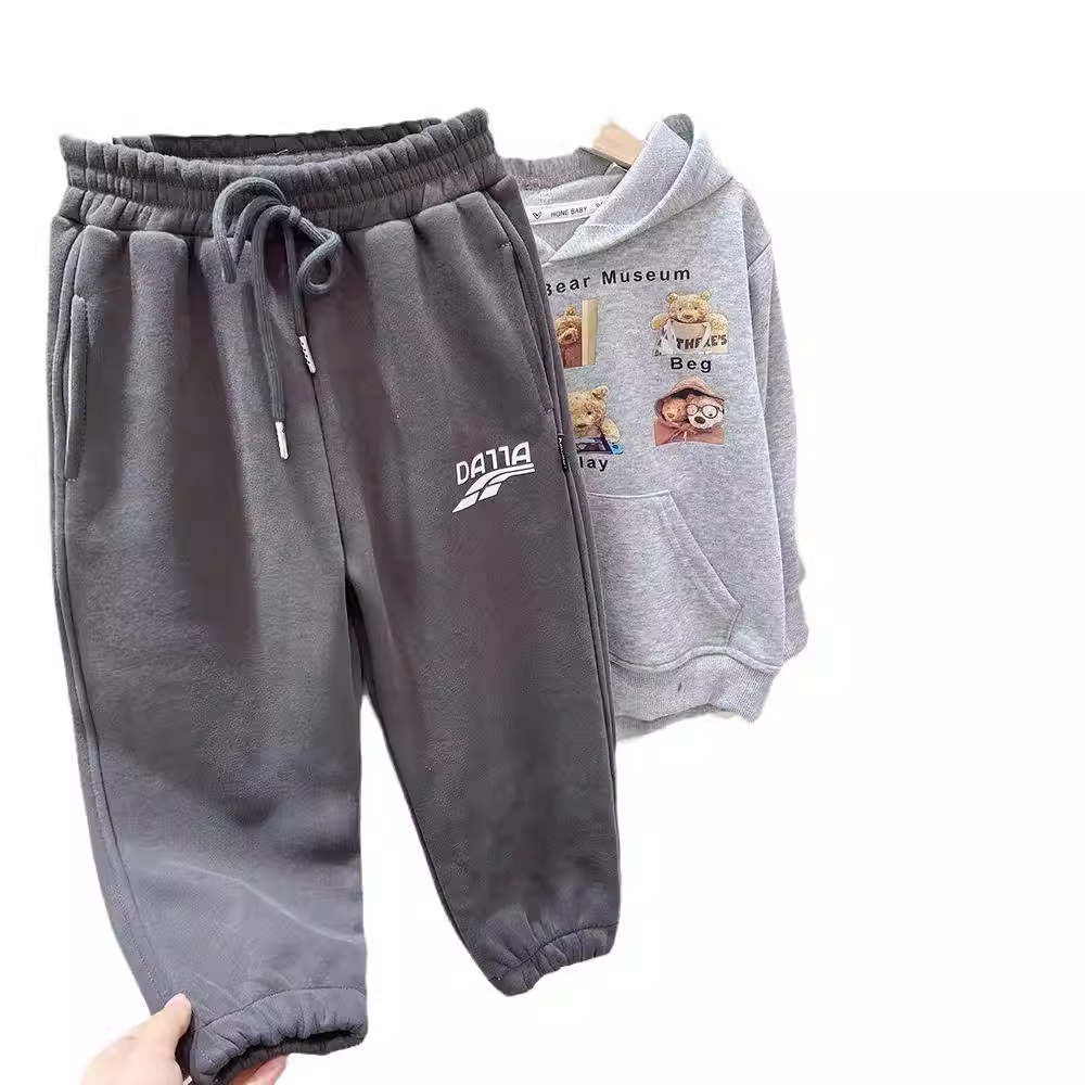 Quần jogger nỉ lót lông cừu cho bé trai, quần thể thao mùa đông mới, quần dài thời trang cho trẻ lớn