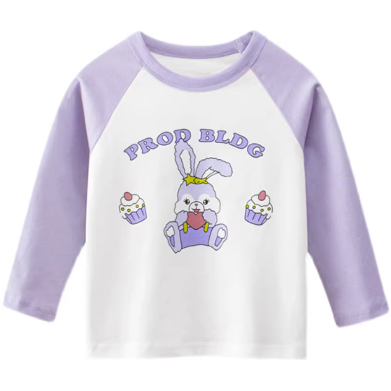 Áo thun dài tay cho bé gái Áo thun cotton nguyên chất dành cho trẻ em Áo thun cổ tròn mỏng cổ tròn thường ngày mùa xuân và mùa thu