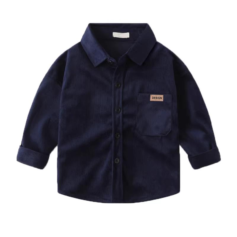 Áo khoác trẻ em đầu thu kiểu mới chất liệu nhung tăm cổ trụ áo sơ mi dài tay thời trang cho bé trai