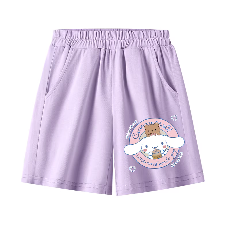 Quần short cotton nguyên chất cho bé gái, kiểu dáng mỏng mùa hè, dành cho trẻ lớn, quần short năm điểm hoạt hình dễ thương Cinnamoroll, trang phục mùa hè, hợp thời trang khi mặc ngoài trời.