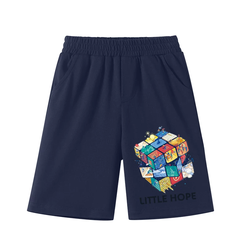 Quần đùi cotton hè cho bé trai 2024 kiểu dáng mới thời trang thiết kế khối lập phương thể thao dài trung bình mỏng quần bóng rổ hợp xu hướng
