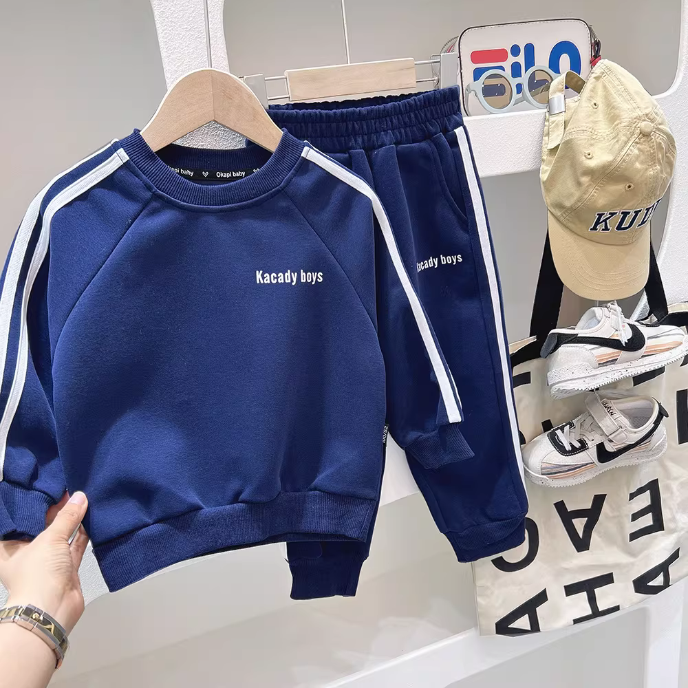 Bộ trang phục thu đông bé trai 2025 kiểu mới, bộ áo sweatshirt hai mảnh thời trang cho trẻ lớn, áo thời trang bé trai