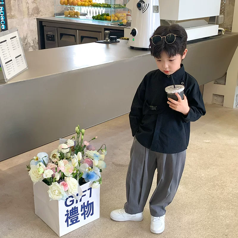 Áo sơ mi trơn màu cho trẻ em mùa xuân thu 2025 phong cách Hàn Quốc đa năng, áo sơ mi dài tay thời trang cho bé trai và trẻ nhỏ