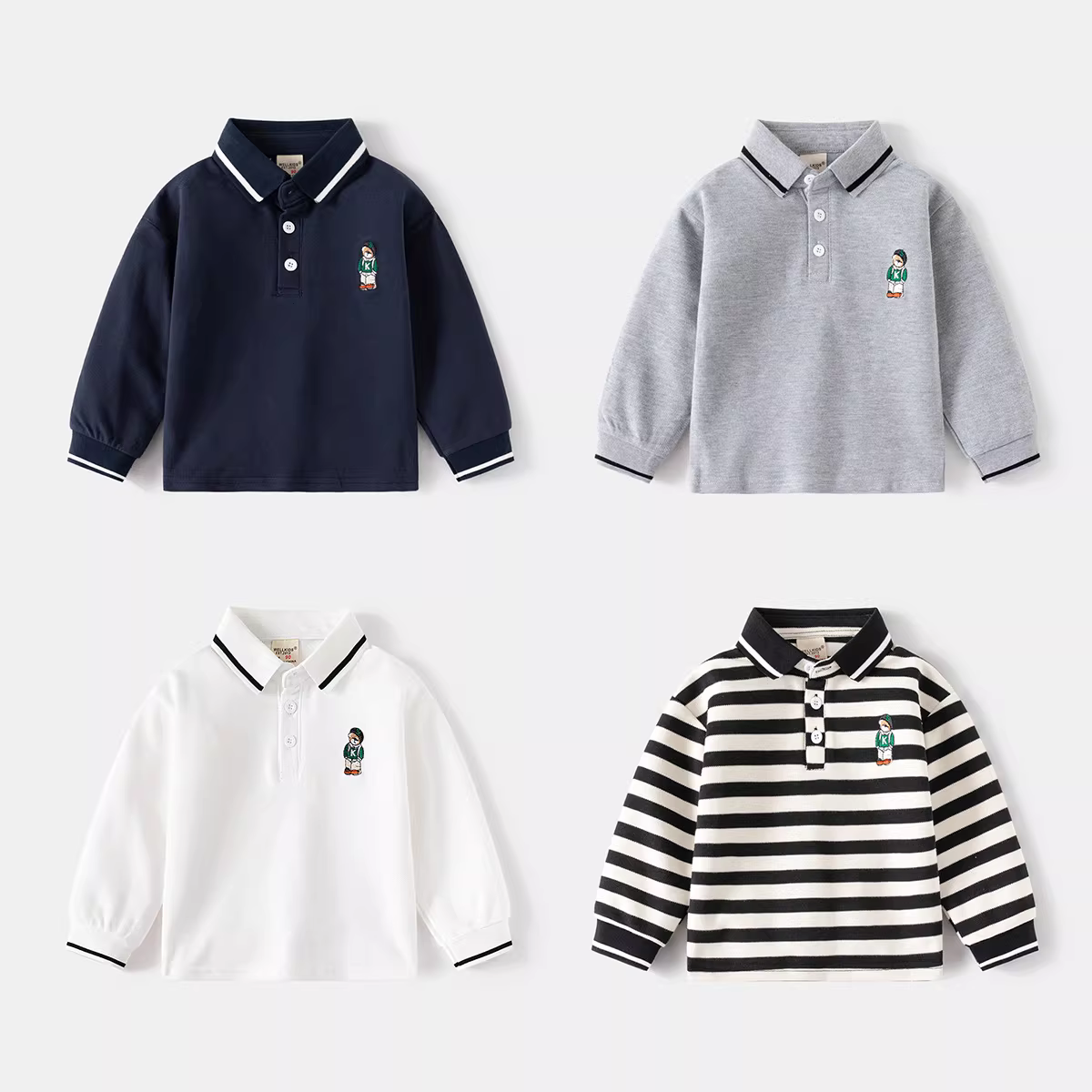 Áo thun dài tay trẻ em kiểu mới xuân 2025, áo polo cotton nguyên chất cho bé trai, áo lót thời trang có cổ