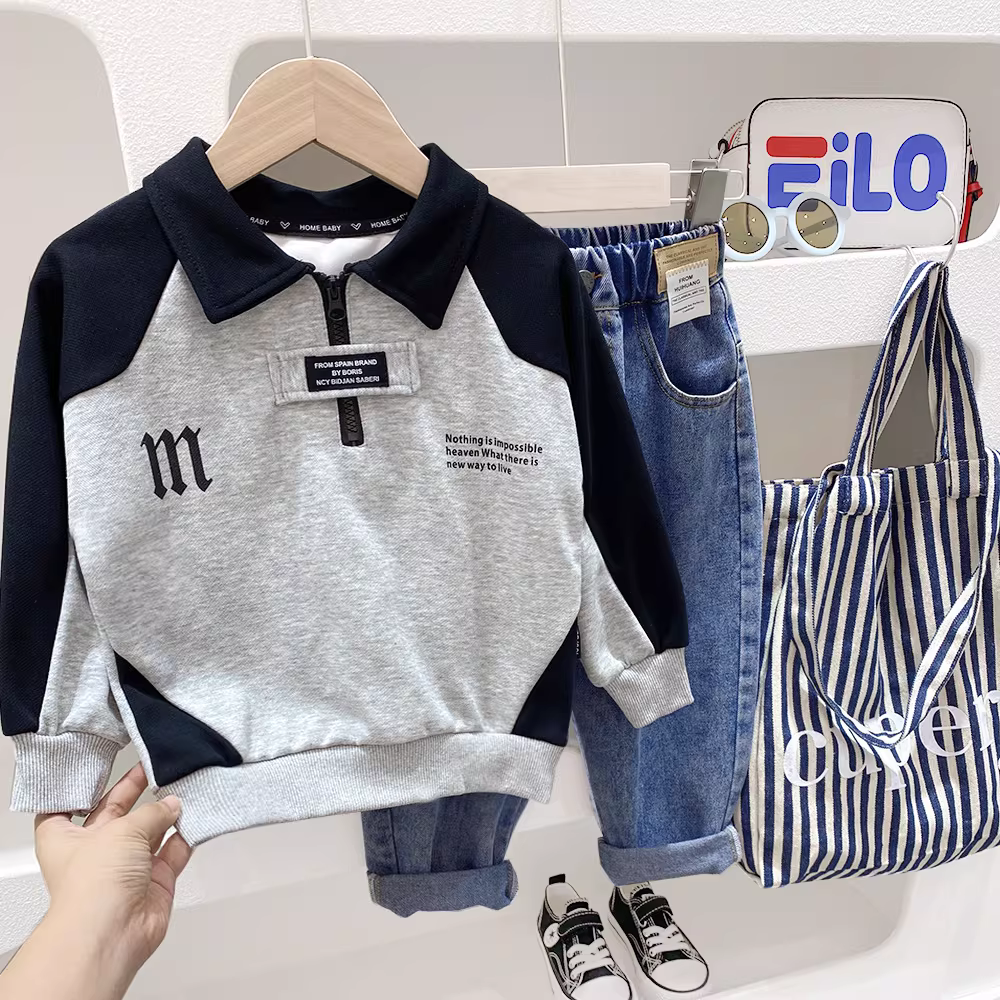 Áo polo bé trai có cổ, kiểu mới xuân thu 2025, áo trẻ em thời trang, áo thun dài tay mùa xuân.