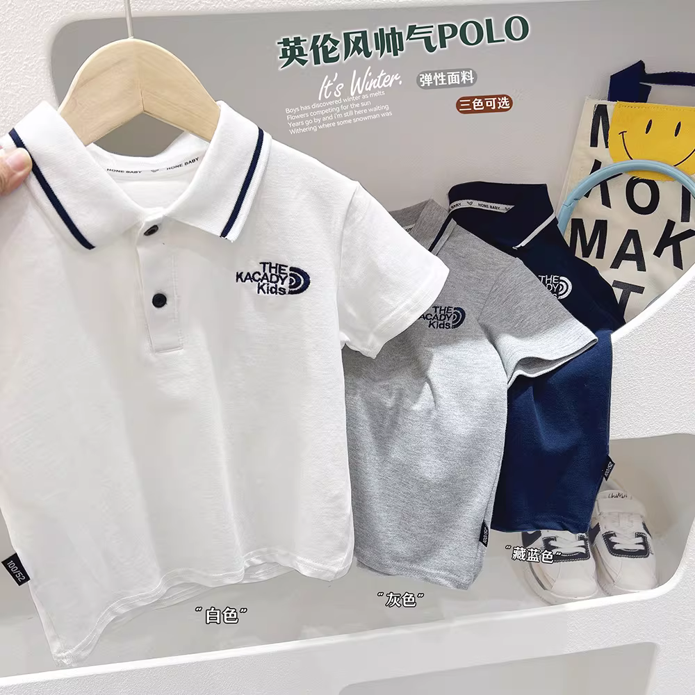 Áo polo cotton ngắn tay cho bé trai, mẫu hè 2025, quần áo trẻ em mới, áo thun cổ Đức mỏng, hàng đầu 3