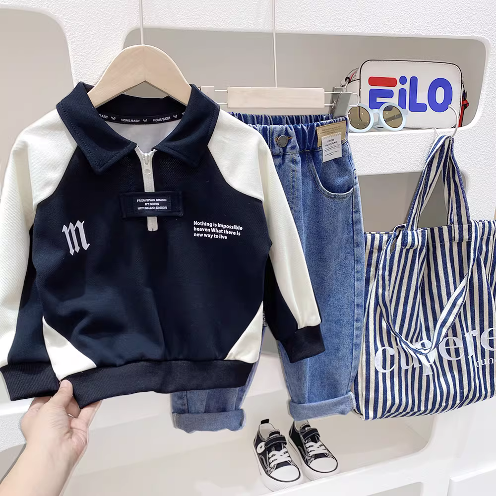 Áo polo bé trai có cổ, kiểu mới xuân thu 2025, áo trẻ em thời trang, áo thun dài tay mùa xuân.