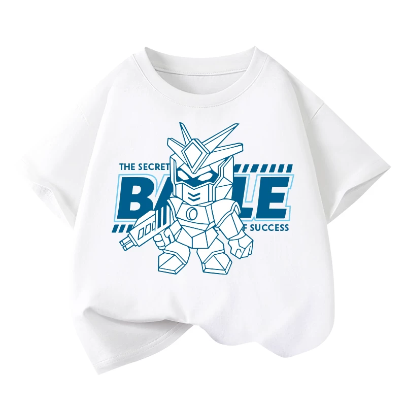 Áo thun ngắn tay bé trai, chất liệu cotton nguyên chất, phong cách mùa hè mới, quần áo trẻ em nửa tay robot thời trang, áo dáng rộng
