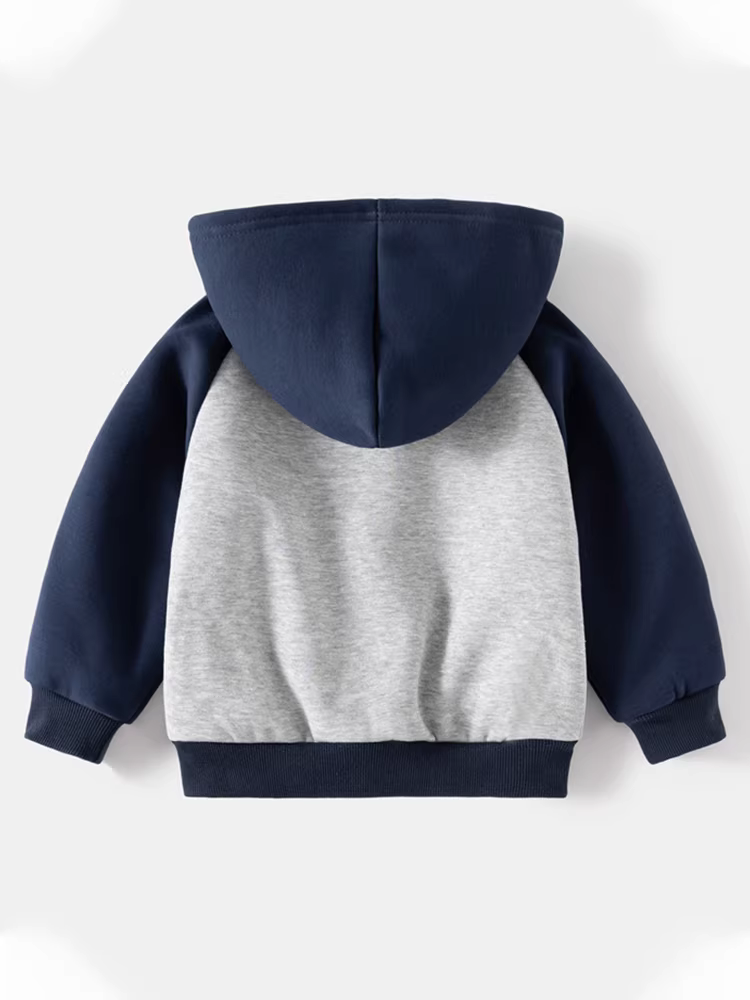 Áo khoác có mũ lót lông cừu cho trẻ em, kiểu mới xuân đông 2025, áo khoác có khóa kéo thêu hoạt hình cho bé trai, áo gió dày giữ ấm cho bé