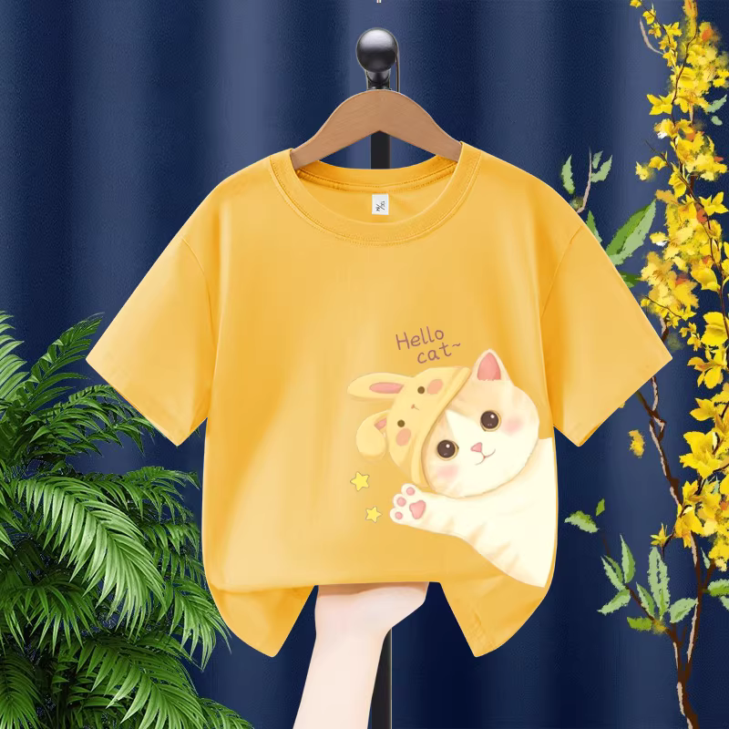 Áo thun ngắn tay bé gái hè 2025 mới chất cotton mỏng cổ tròn thời trang mùa hè quần áo trẻ em bé gái hợp xu hướng