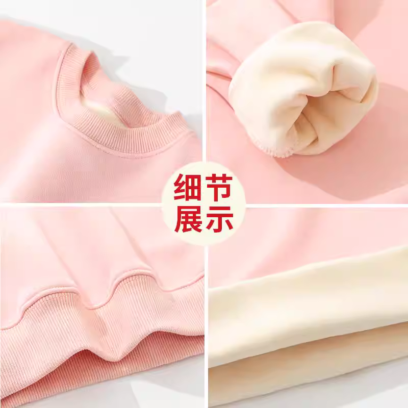 Áo len chui đầu cho bé gái, kiểu dáng thu đông mới, in hình hoạt hình, đa năng, lót lông cừu, áo ấm áp và thời trang dành cho trẻ lớn.