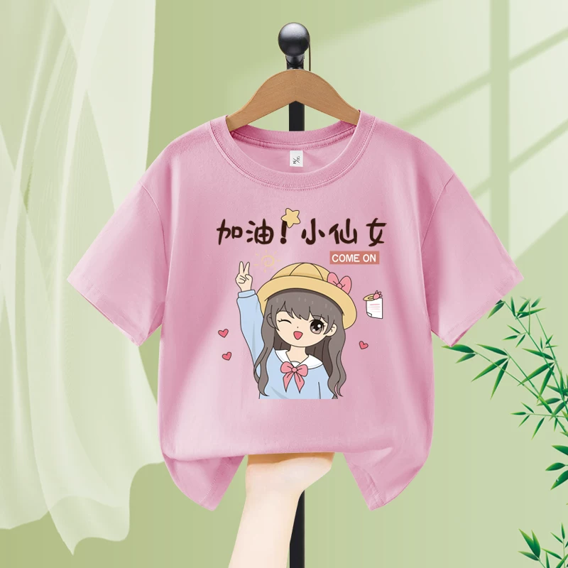 Áo thun ngắn tay bé gái mùa hè chất liệu cotton 100% kiểu mới 2025 áo bé gái mùa hè cổ tròn quần áo mùa hè trẻ lớn