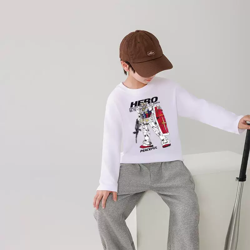 Áo thun dài tay trẻ em hợp thời trang, chất liệu cotton nguyên chất, kiểu dáng xuân thu mới, áo bé trai cá tính và sành điệu, áo cổ tròn cho trẻ lớn.