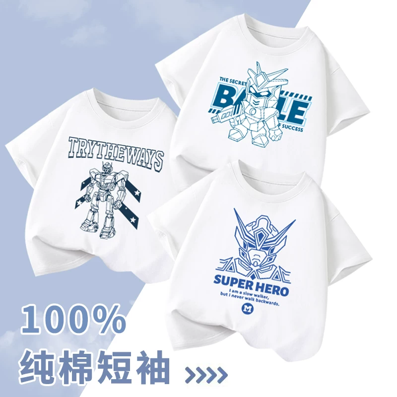 Áo thun ngắn tay bé trai thời trang quần áo trẻ em hè 2025 mới chất liệu cotton nguyên chất kiểu dáng hoạt hình trẻ lớn quần áo trẻ em