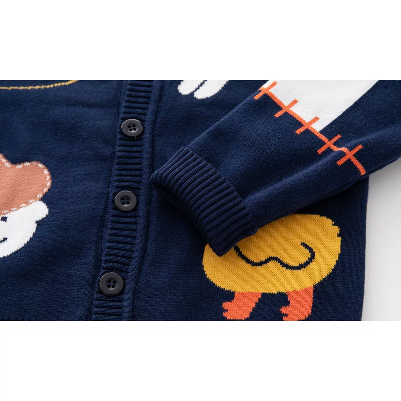 Áo len cardigan trẻ em dệt kim quần áo xuân thu phong cách Hàn Quốc hình động vật hoạt hình bé trai thời trang áo khoác dài tay cổ chữ V cho bé