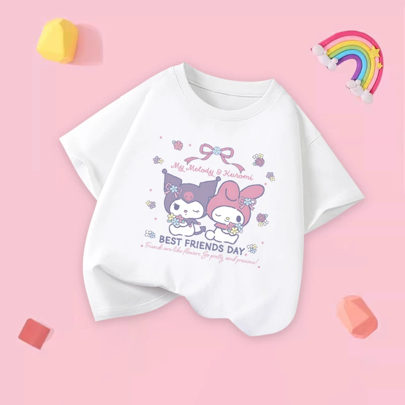 Áo thun Kuromi dành cho bé gái, phong cách mùa hè mới, nửa tay cho bé gái, phong cách dễ thương, cotton nguyên chất, trang phục mùa hè ngắn tay thoáng khí