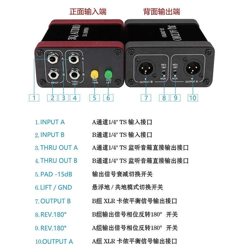 Hộp chuyển đổi âm thanh stereo DI, chuyển đổi không cân bằng sang cân bằng, hộp DI hai kênh, biểu diễn sân khấu, ban nhạc
