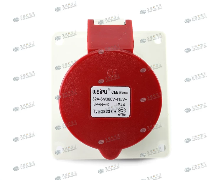 WEIPU TYP3823 ổ cắm công nghiệp hàng không 32A hộp phân phối loại xiên giấu kín IP44 5 lõi 3P+N+E