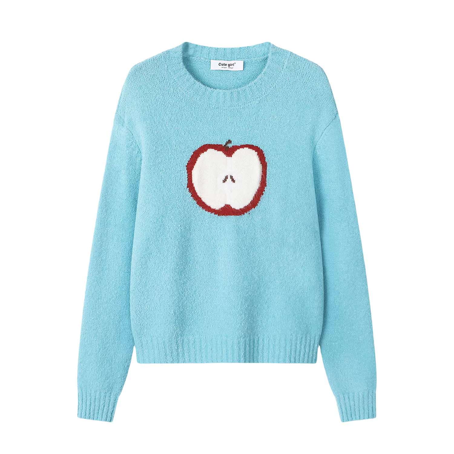 Áo len chui đầu cổ tròn màu xanh nhạt kiểu Hàn Quốc CuteGirl dành cho nữ, áo ấm đa năng phong cách lười biếng mùa thu đông