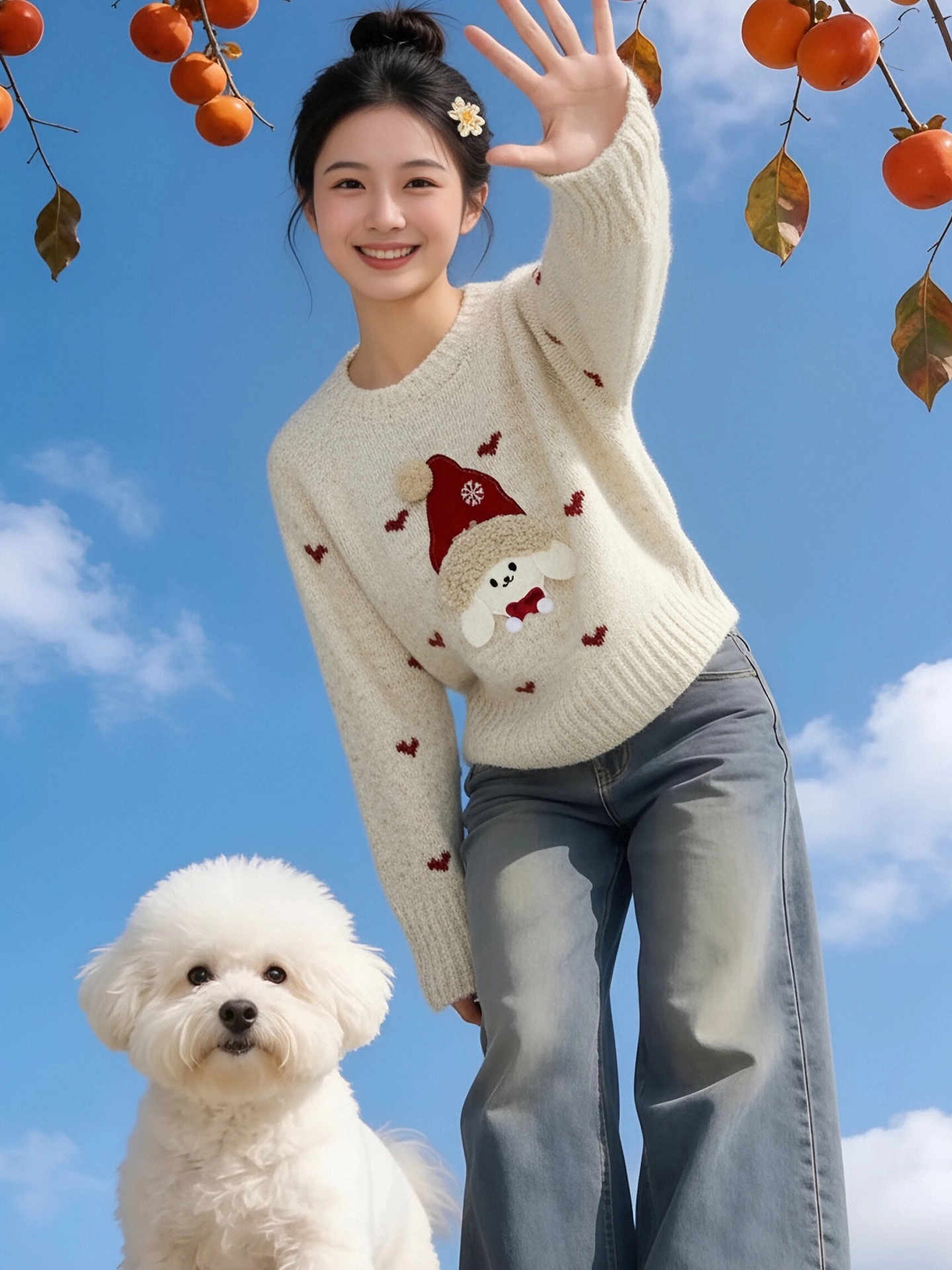 Áo len cổ tròn jacquard hình người tuyết nhỏ phong cách Hàn Quốc dành cho nữ, phong cách Giáng sinh mùa đông, áo dáng rộng, giản dị, đa năng, giúp giảm béo
