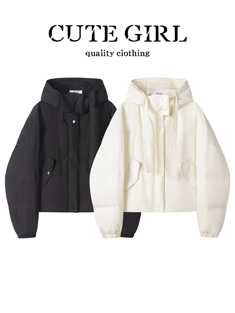 Áo khoác ngắn có mũ trùm đầu kiểu Hàn Quốc của CuteGirl dành cho nữ, thiết kế thu đông, dáng rộng, giản dị, đa năng, áo khoác phao độc đáo.