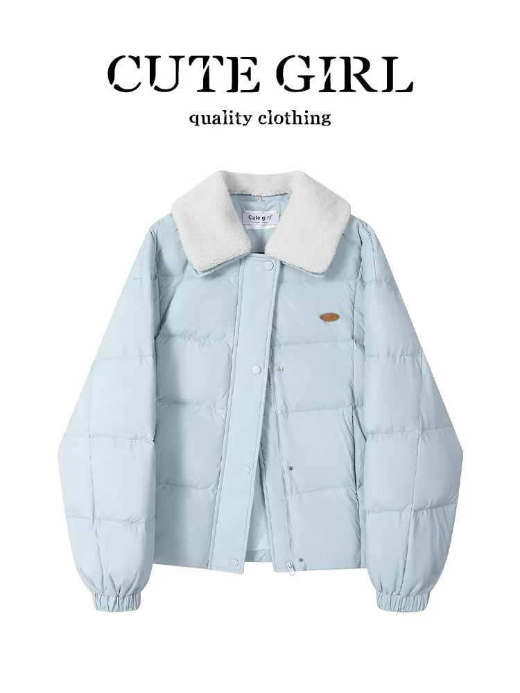 Áo khoác ngắn có cổ màu xanh lấy cảm hứng từ thiết kế CuteGirl dành cho nữ, mùa thu đông, áo khoác cotton nhỏ nhắn, rộng rãi, đa năng, độc đáo.