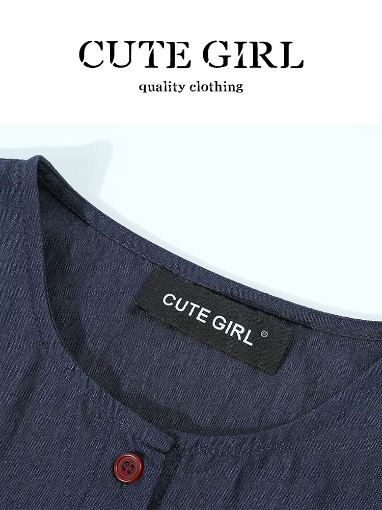 CuteGirl phong cách Hàn Quốc thanh lịch có dây buộc eo, tay phồng, áo sơ mi ngắn tay, váy chữ A mùa hè dành cho nữ, bộ hai món