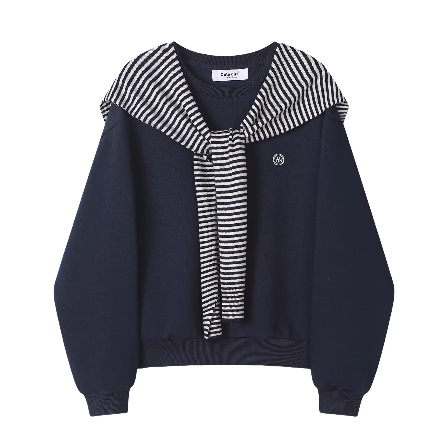 Áo len sọc xám phong cách lười biếng CuteGirl dành cho nữ, bộ hai mảnh cổ tròn cổ điển mùa thu