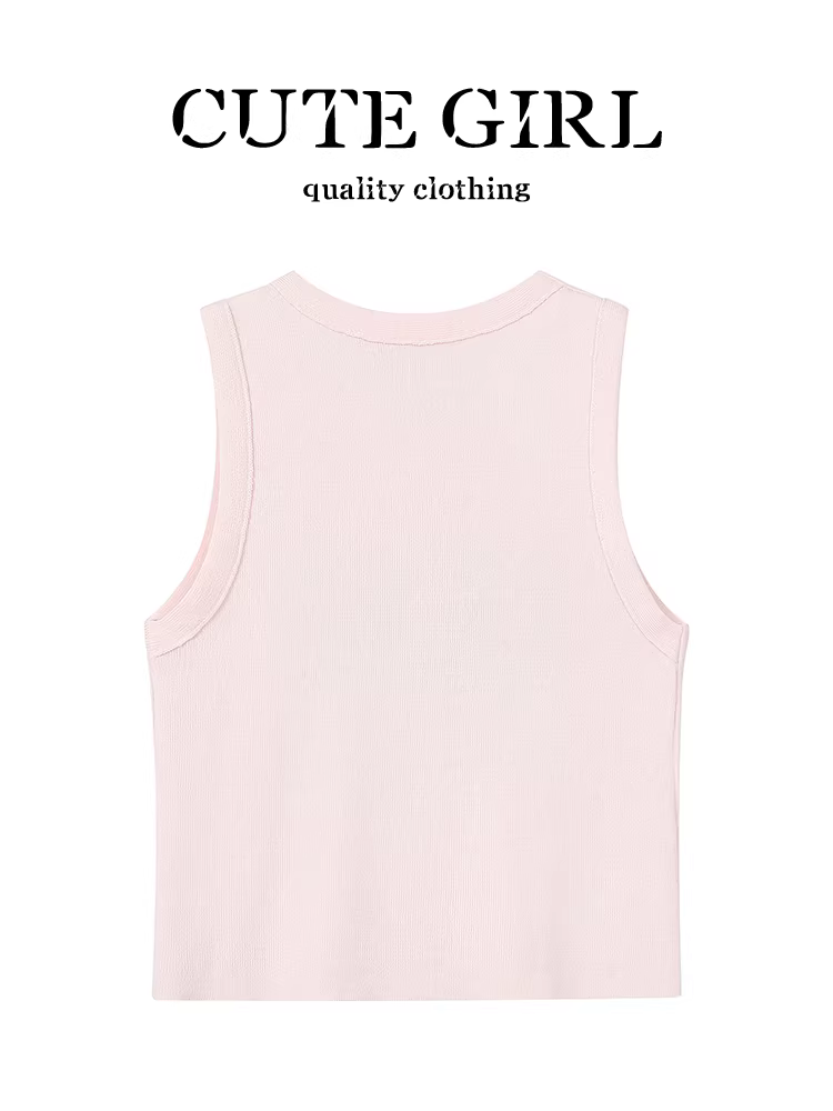 Áo yếm thêu chữ nhiều màu cổ tròn phong cách Hàn Quốc dành cho nữ, áo dopamine đa năng mùa hè