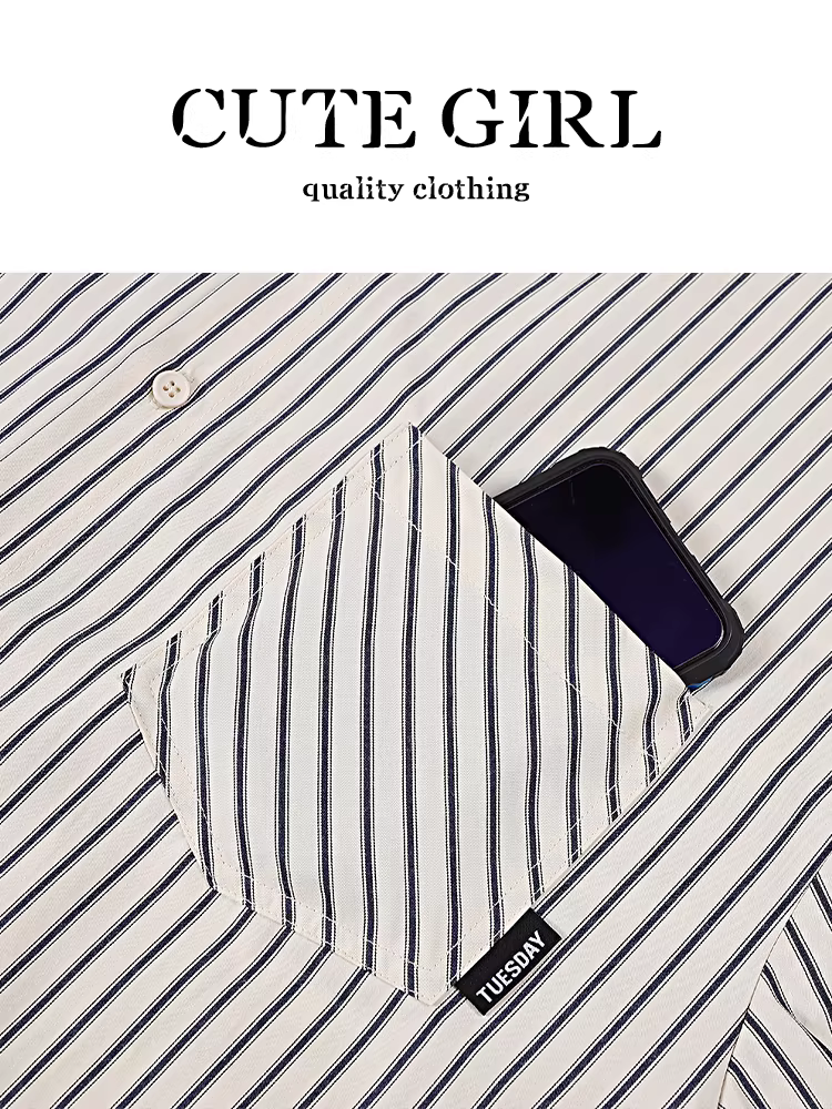 Áo sơ mi sọc cổ polo phong cách CuteGirl có khăn choàng cho nữ, áo sơ mi dáng rộng thanh lịch mùa thu, đa năng