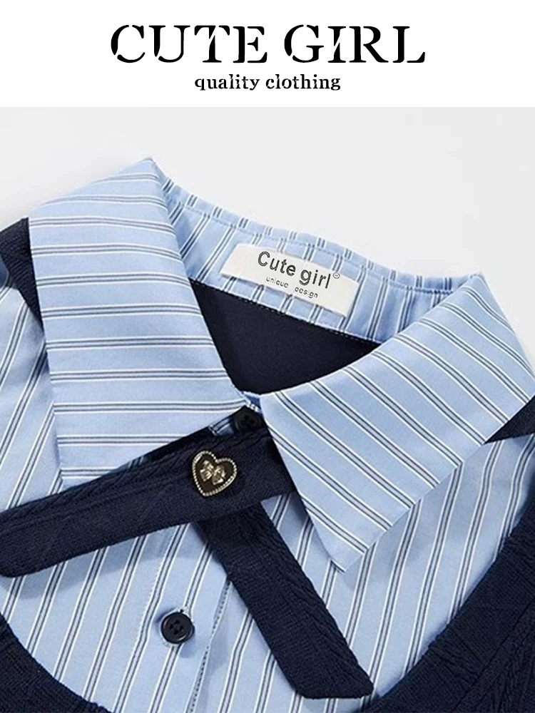 CuteGirl phong cách retro kiểu Pháp váy giả hai mảnh dành cho nữ mùa xuân váy dài vừa phải giảm tuổi tác, dáng rộng, giản dị