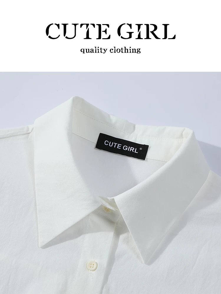 Áo sơ mi cổ polo màu trắng phong cách Pháp của CuteGirl dành cho nữ, thiết kế mùa thu, thích hợp, dáng rộng, đa năng, áo sơ mi giảm béo