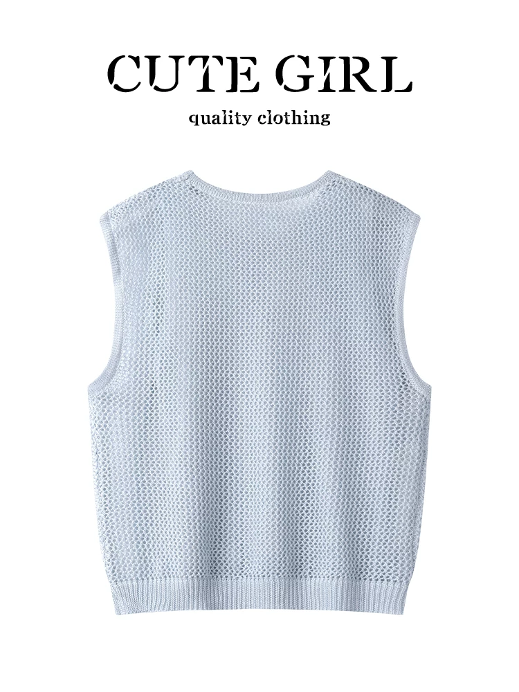 CuteGirl phong cách Hàn Quốc niche retro áo vest dệt kim khoét lỗ áo yếm xếp lớp áo hai mảnh dành cho nữ mùa hè