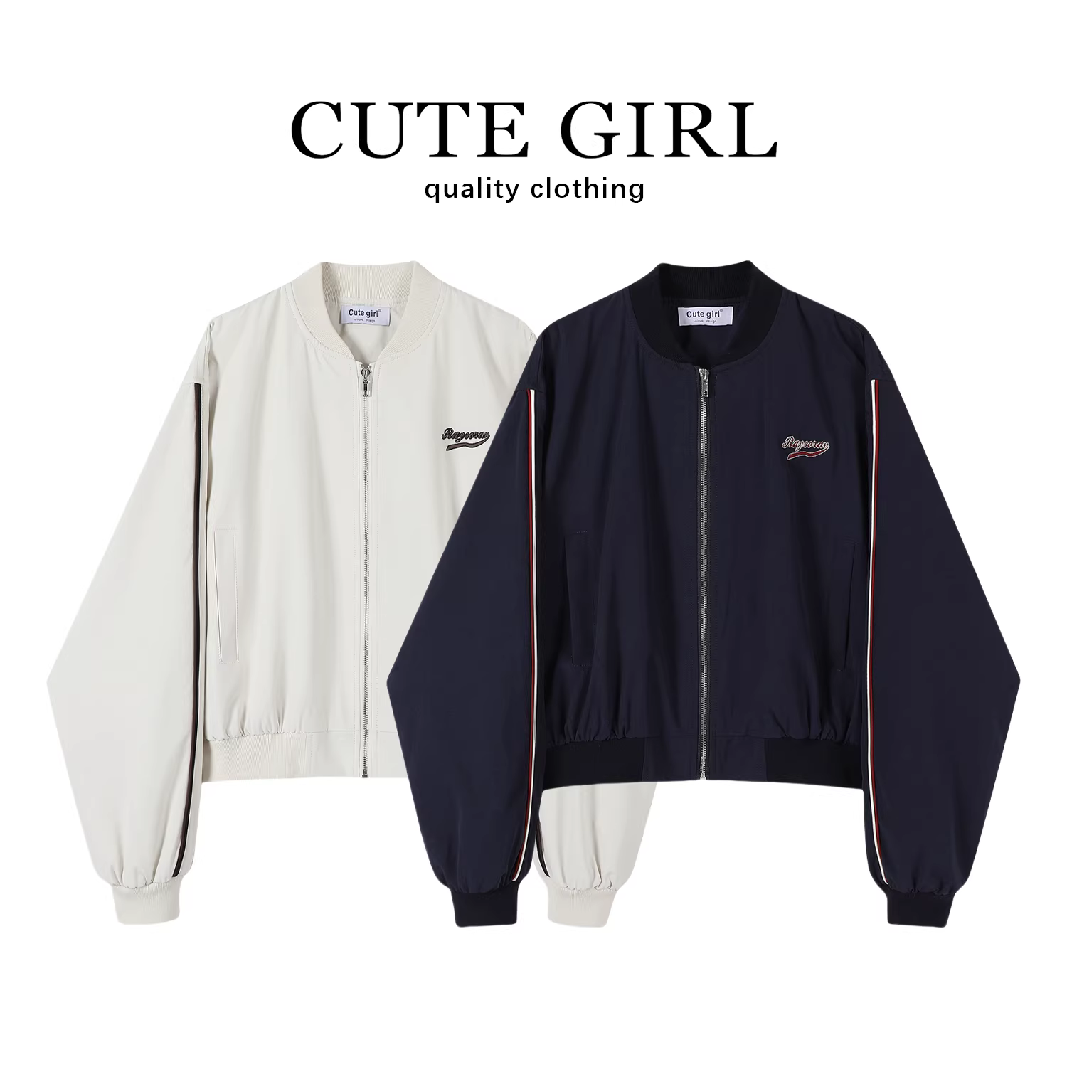 Áo khoác bóng chày thêu phong cách Mỹ của CuteGirl dành cho nữ, áo khoác in họa tiết dáng rộng mới cho mùa thu.