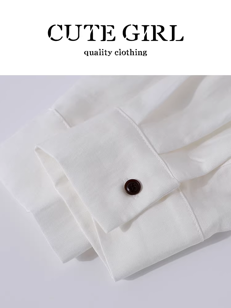 Áo sơ mi cổ polo màu trắng sành điệu có thắt lưng dành cho nữ, mùa thu, dáng rộng, dáng suông, áo đa năng