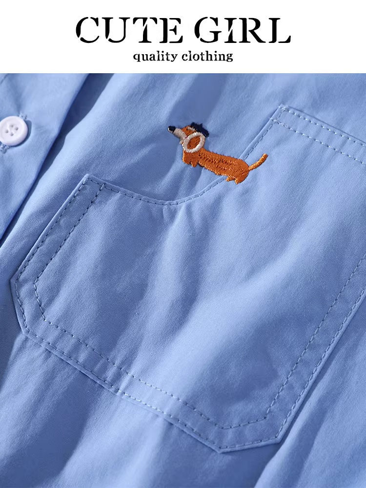 Váy xanh thêu gió phong cách Hàn Quốc dành cho nữ, váy sơ mi xếp ly giảm tuổi xuân sang trọng