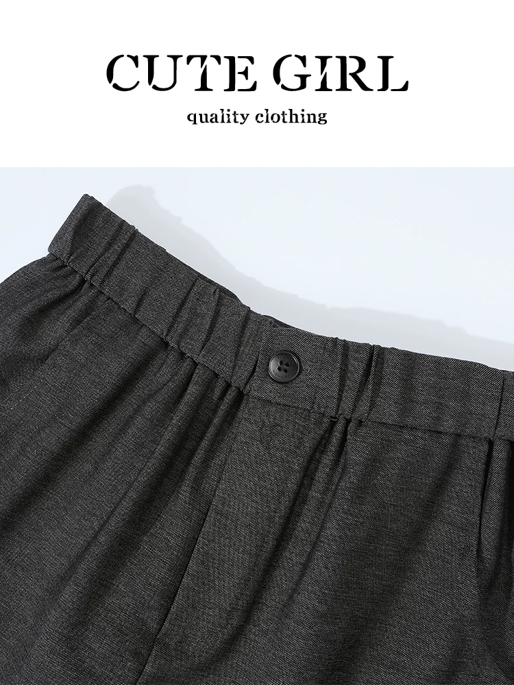 Quần thường ngày phối sọc thiết kế CuteGirl dành cho nữ, phong cách lười biếng mùa thu, lưng cao, thon gọn, đa năng, quần ống rộng độc đáo