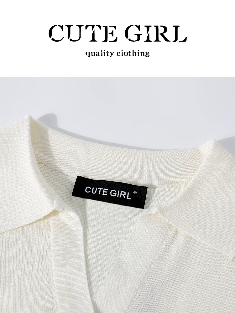 CuteGirl Hàn Quốc cổ điển cổ áo POLO dệt kim ngắn tay dành cho nữ thiết kế đầu thu dáng rộng giản dị đa năng
