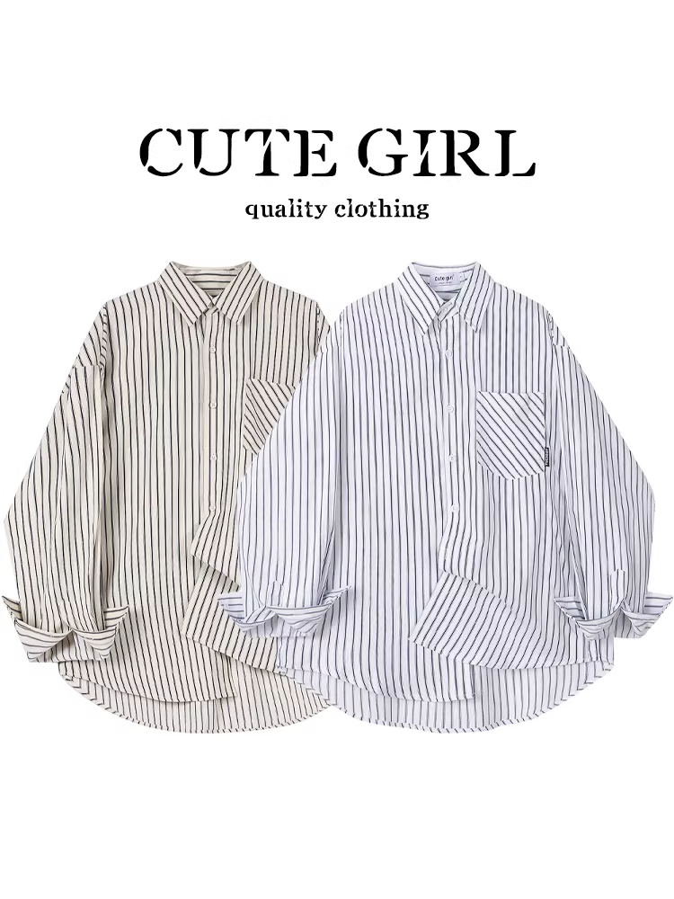 Áo sơ mi chống nắng sọc xanh trắng phong cách Hàn Quốc dễ thương dành cho nữ, áo khoác áo sơ mi đa năng dáng rộng mùa xuân