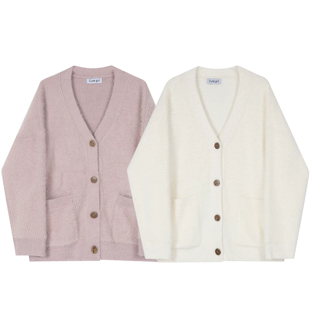 Áo len cổ chữ V màu trắng của CuteGirl dành cho nữ mùa xuân thu 2025 áo khoác cardigan dệt kim dày mới