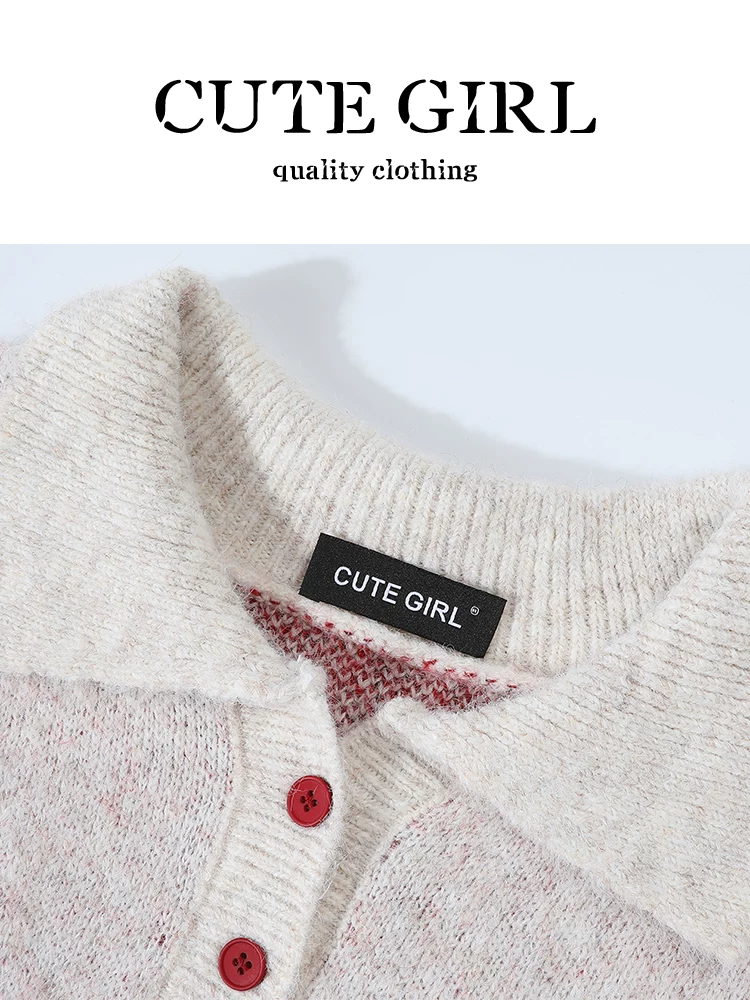 Áo len cổ polo cổ điển kiểu Hàn Quốc CuteGirl dành cho nữ, mùa thu đông, giảm tuổi tác, đa năng, dệt kim giảm béo