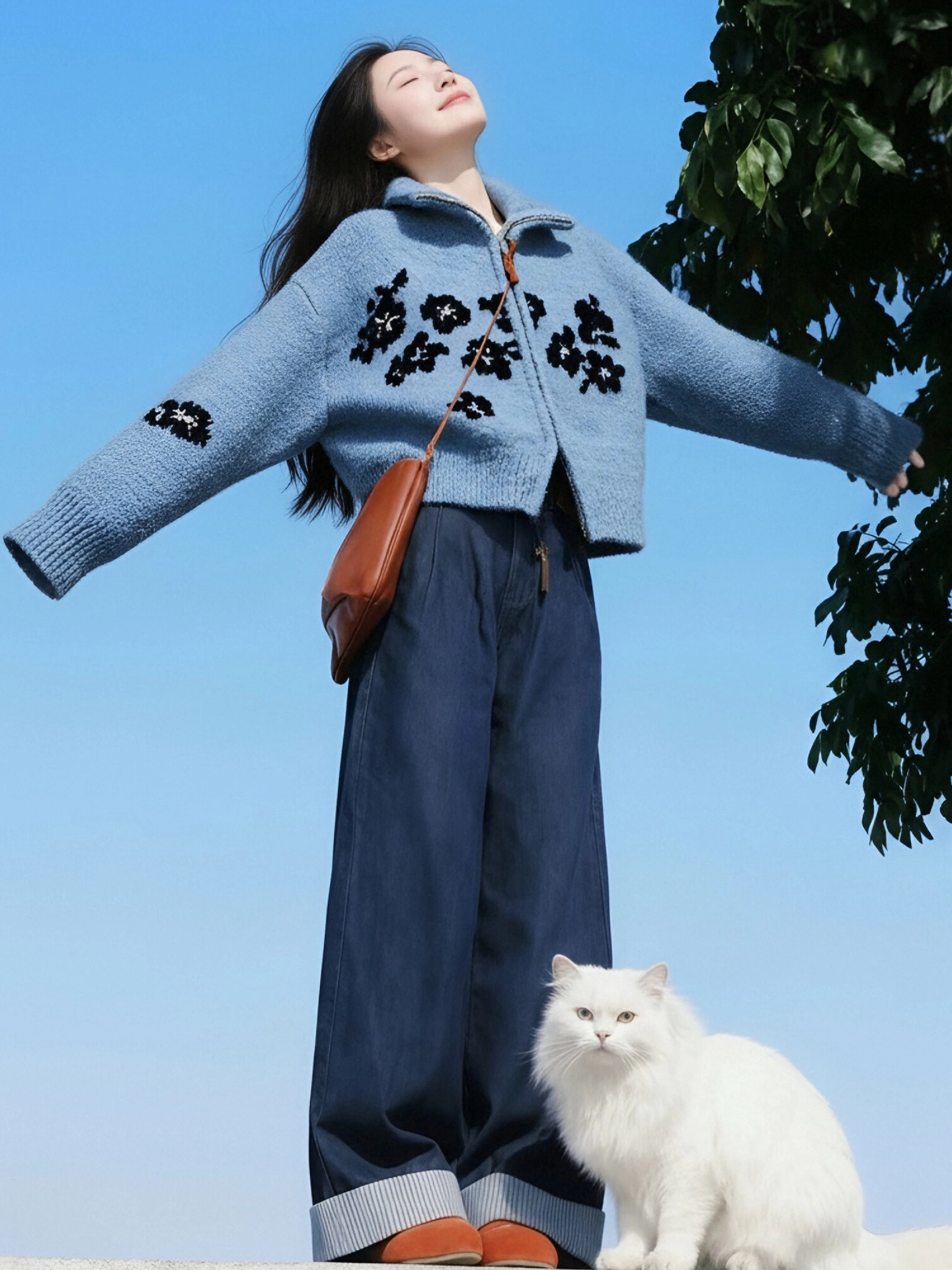 CuteGirl Hàn Quốc retro hoa jacquard dây kéo áo len cardigan có cổ áo len nữ mùa đông lười biếng áo khoác dệt kim dáng rộng