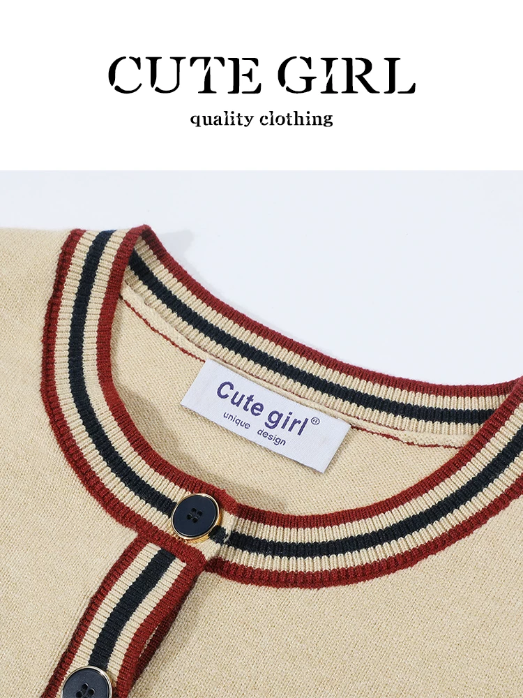 CuteGirl phong cách preppy thêu nơ áo len dệt kim cardigan nữ mùa xuân không tay váy vest bộ đồ hai mảnh